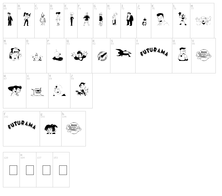 Futurama Dingbats font map